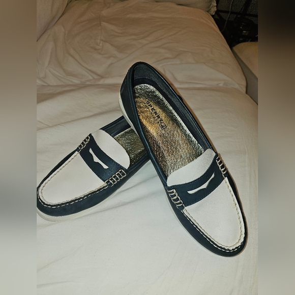 Women's Sperry Top-Sider Hayden Casual Loafers Blue and White Leather - Picture 8 of 8